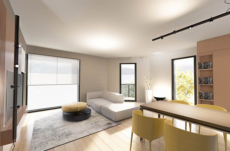 Lichdurchflutetes Wohnzimmer Brunnenhof