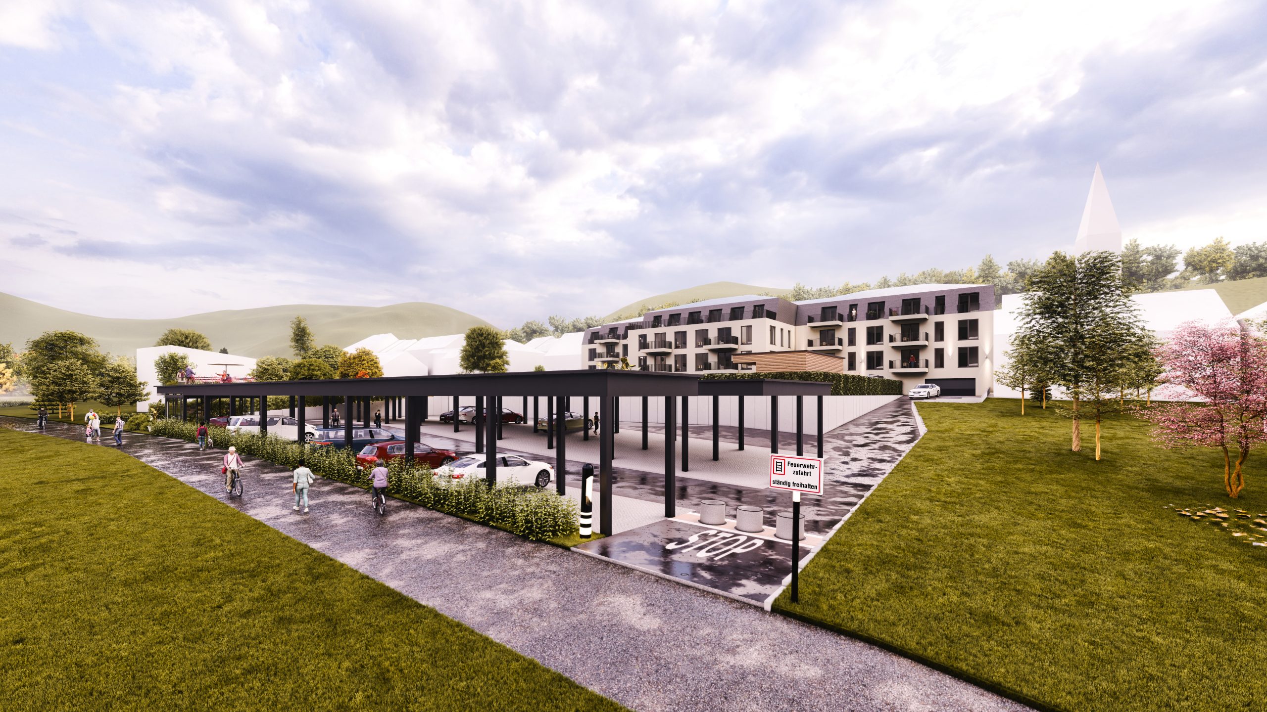 Quartier - Bei Hofhaus mit dem Blickauf die Feuerwehrzufahrt